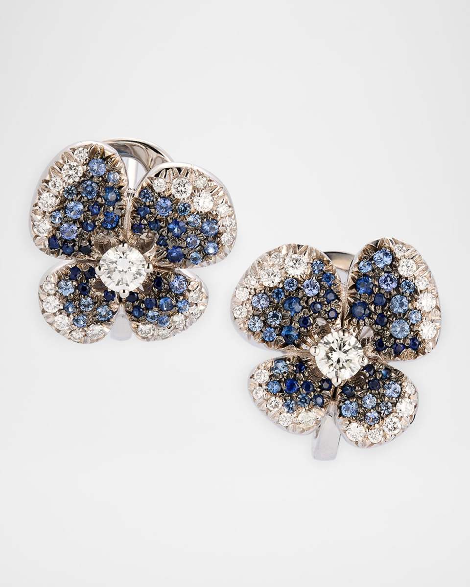 Ischia 18K White Gold Diamond and Blue Sapphire Butterfly Earrings